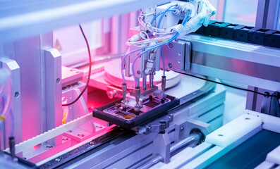 robot with vacuum suckers with conveyor in manufacture phone factory,Smart factory industry 4.0...