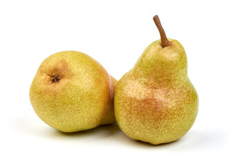 Fresh pears, close-up, isolated on white background.