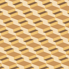 Vintage Cube Brown Background Seamless Pattern. Mid Century Modern Style.