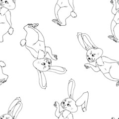 Fototapeta premium Cute rabbit, hare, bunny. Vector linear illustration.