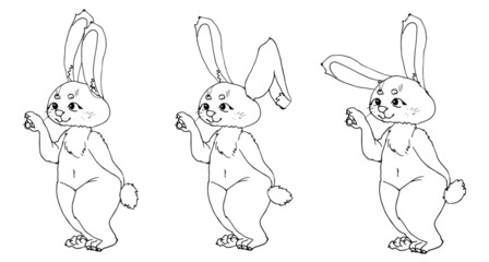 Cute rabbit, hare, bunny. Vector linear illustration.