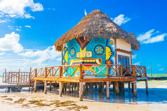 Muelle principal de Holbox jetty and hut Holbox island Mexico.