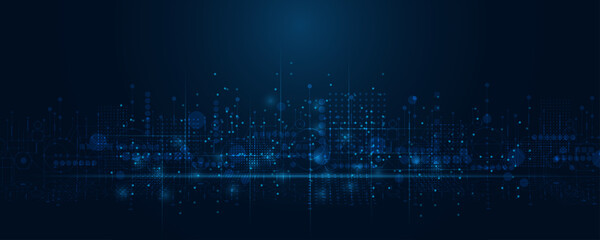 Obraz premium Abstract lines and dots connect background. Technology connection digital data and big data concept
