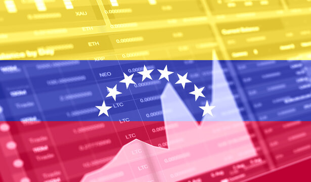 flag of Venezuela and Stock market graph bar. Cryptocurrency. Bitcoin Stock Growth. Conceptual image for investors in cryptocurrency and Blockchain Technology