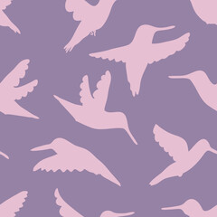 Hand drawn hummingbirds silhouette seamless pattern. Perfect for T-shirt, textile and print. Doodle vector illustration for decor and design.
