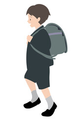 イラスト素材：ランドセルを背負って笑顔で元気よく走っている男の子