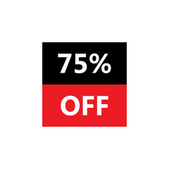 Up To 75% Off. Vector illustration of special offer sale sticker on white background. Red black bargain symbol. Cut price icon. Discount, sale concept.