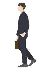 イラスト素材：スーツを着て笑顔で歩いている男性