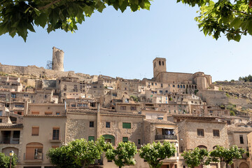 panoramic view of the medieval town of Guimera in Catalonia on a summer day
