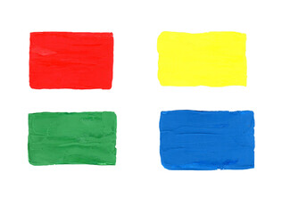 Set of yellow, blue, green and red watercolor smears on white background