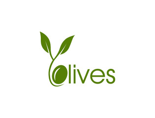 olives logo vector illustration with olive leaf 