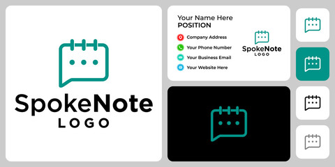 Note and speak symbol logo design with business card template.