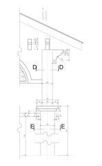CAD generated 2D black and white architectural detail drawing. Drawings are included with dimension details for reference to the builder. Drawing details refer to a specific place.
