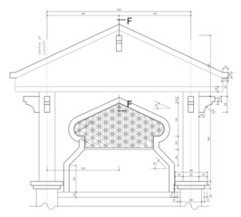 CAD generated 2D black and white architectural detail drawing. Drawings are included with dimension details for reference to the builder. Drawing details refer to a specific place.
