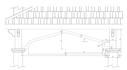 CAD generated 2D black and white architectural detail drawing. Drawings are included with dimension details for reference to the builder. Drawing details refer to a specific place.
