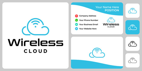 Cloud and wireless logo design with business card template.