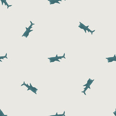 Basking shark seamless pattern in scandinavian style. Marine animals background. Vector illustration for children funny textile.