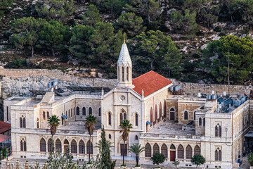 Fototapeta na wymiar Artas, West Bank, Middle East - December 25, 2021: Hortus Conclusus Convent in the village Artas near Bethlehem