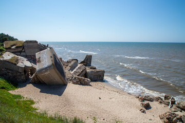 Ruins of a sea fort on the coast of the Baltic Sea in Liepaja