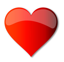 Red Reflective Shiny Heart on Isolated White Background
