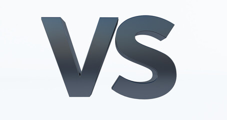 Versus concept. black 3d VS letters isolated on white background, 3D render