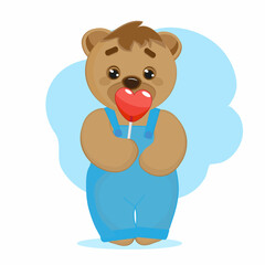 teddy bear with a heart shaped lollipop