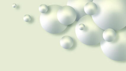 Abstract background with silvery volumetric spheres giving a shadow on a gray background. Bubbles of different sizes with a metallic texture. Modern stylish poster. Vector