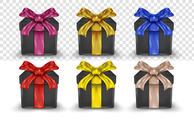 dark colored 3d gift box with colorful ribbon