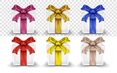 Gift box set with various colors of ribbon