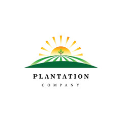 plantation logo illustration sunset nature company design vector