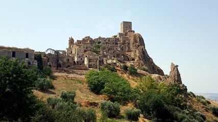 Fototapeta na wymiar ITALY-Craco, from a ghost town to a film set in the Basilicata region. In 1963, the historic center began to undergo depopulation due to a landslide
