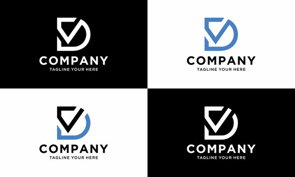 initial letter logo DV, VD logo design vector template. on a black and white background.