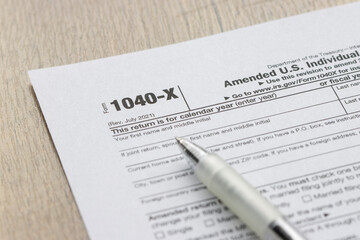 Closeup of Form 1040-X, Amended U.S. Individual Income Tax Return.