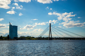 Obraz premium Cable-stayed bridge in Riga, Latvia.