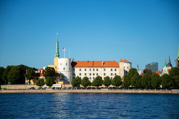 Fototapeta na wymiar The President's Castle in Riga, view from the opposite bank of the Daugava River