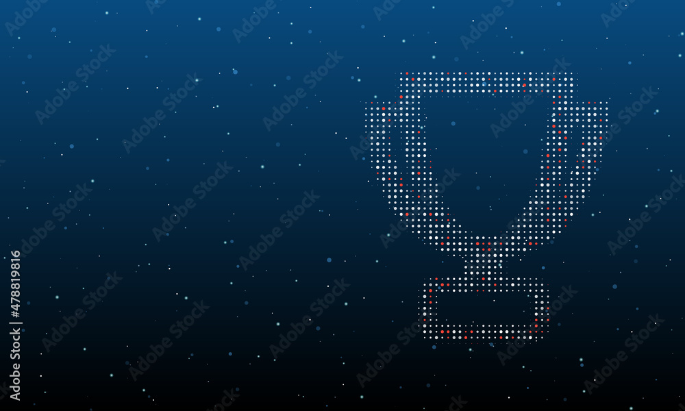 Poster on the right is the trophy symbol filled with white dots. background pattern from dots and circles o