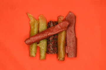 
Pastila fruit, photo on a red background