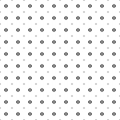 Square seamless background pattern from geometric shapes are different sizes and opacity. The pattern is evenly filled with black star of David symbols. Vector illustration on white background