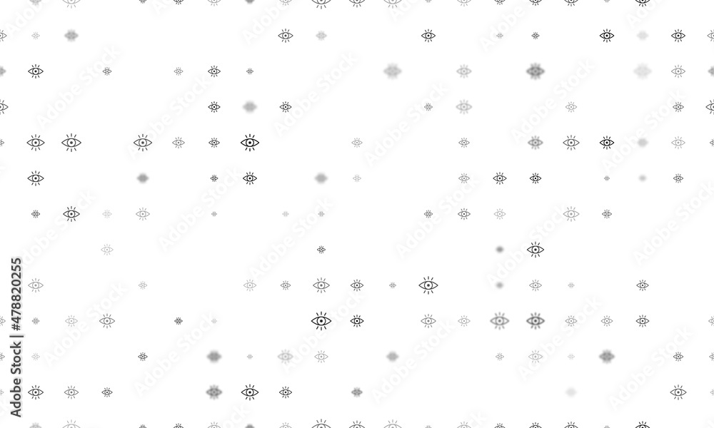 Poster seamless background pattern of evenly spaced black vision symbols of different sizes and opacity. ve