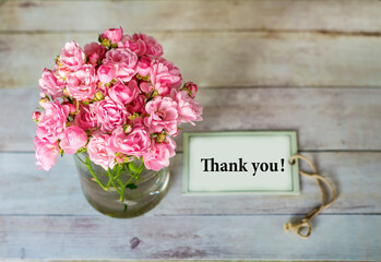 Beautiful pink roses bouquet and thank you message 