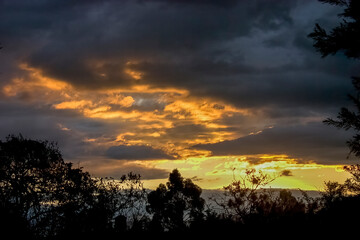Orange and yellow afterglow in the eastern Andes range of central Colombia near the colonial town of Villa de Leyva in the department of Boyaca.