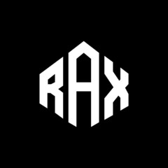 RAX letter logo design with polygon shape. RAX polygon and cube shape logo design. RAX hexagon vector logo template white and black colors. RAX monogram, business and real estate logo.