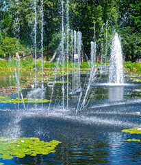  water fountains in the water lily pond of the exhibition 