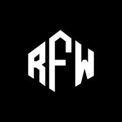 RFW letter logo design with polygon shape. RFW polygon and cube shape logo design. RFW hexagon vector logo template white and black colors. RFW monogram, business and real estate logo.