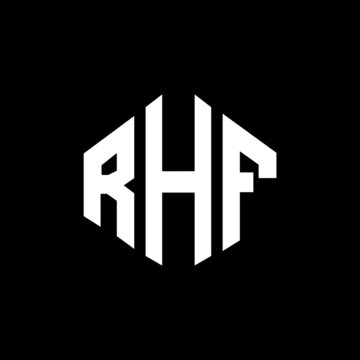 RHF letter logo design with polygon shape. RHF polygon and cube shape logo design. RHF hexagon vector logo template white and black colors. RHF monogram, business and real estate logo.