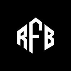 RFB letter logo design with polygon shape. RFB polygon and cube shape logo design. RFB hexagon vector logo template white and black colors. RFB monogram, business and real estate logo.