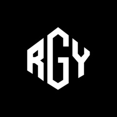 RGY letter logo design with polygon shape. RGY polygon and cube shape logo design. RGY hexagon vector logo template white and black colors. RGY monogram, business and real estate logo.