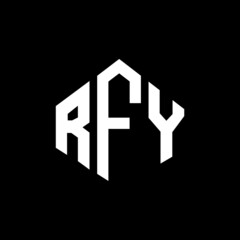 RFY letter logo design with polygon shape. RFY polygon and cube shape logo design. RFY hexagon vector logo template white and black colors. RFY monogram, business and real estate logo.