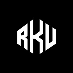 Obraz premium RKU letter logo design with polygon shape. RKU polygon and cube shape logo design. RKU hexagon vector logo template white and black colors. RKU monogram, business and real estate logo.