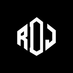 RDJ letter logo design with polygon shape. RDJ polygon and cube shape logo design. RDJ hexagon vector logo template white and black colors. RDJ monogram, business and real estate logo.